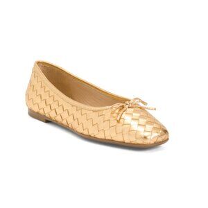 BERNARDO Gold Made In Brazil Leather Gwynn Woven Ballerina Flats